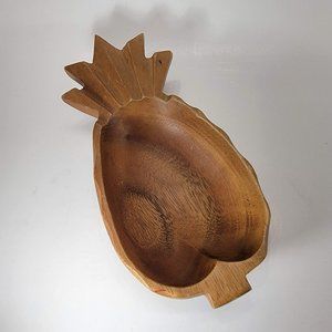 Wooden Bowl Tray Pineapple Shape Midcentury Modern Tiki Hawaiian 10"